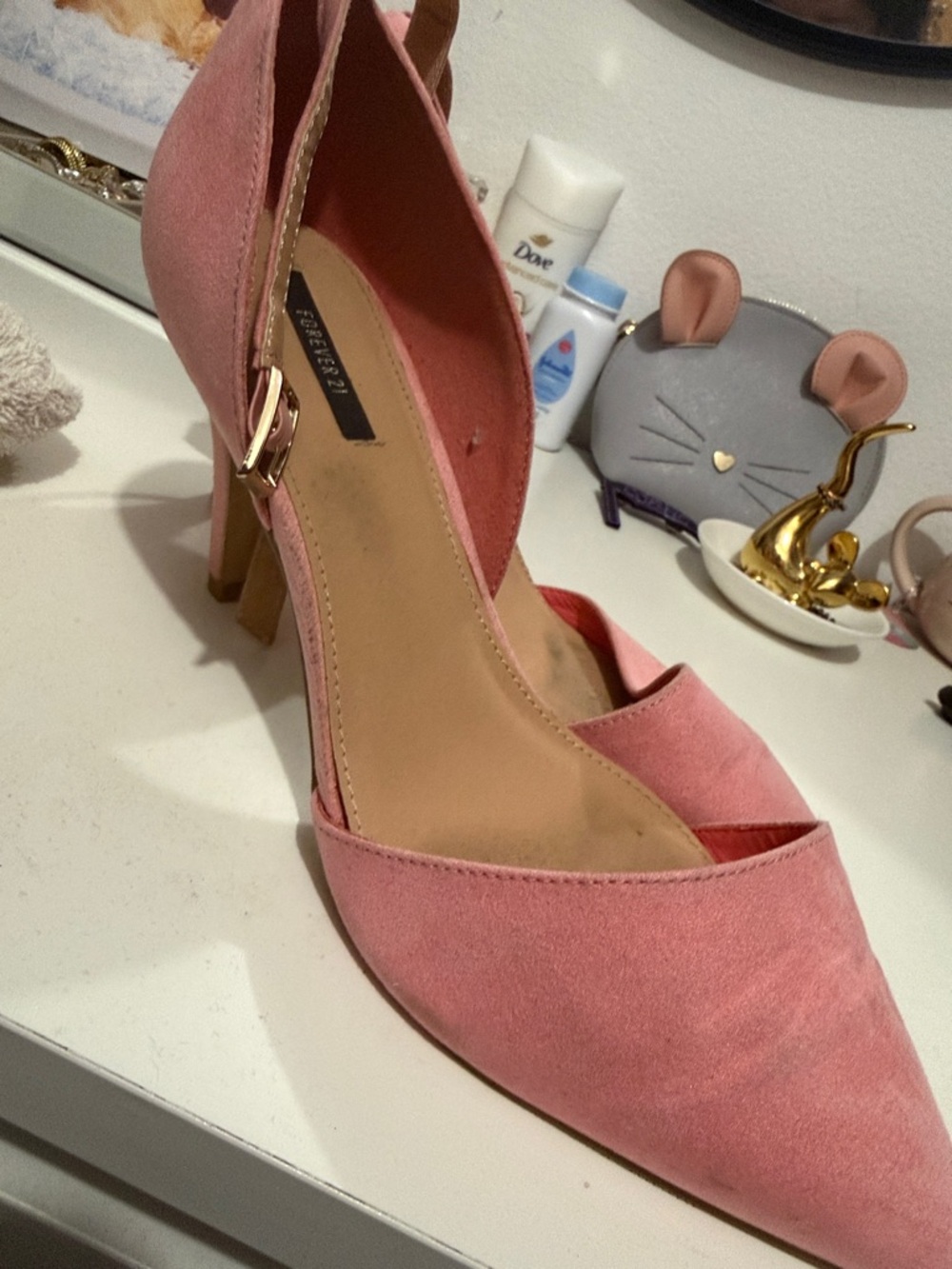 Forever 21 Pink Suede D'Orsay Pointed-Toe Heels